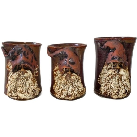 Vintage Rare Gnome Cermaic Cups Set of 3